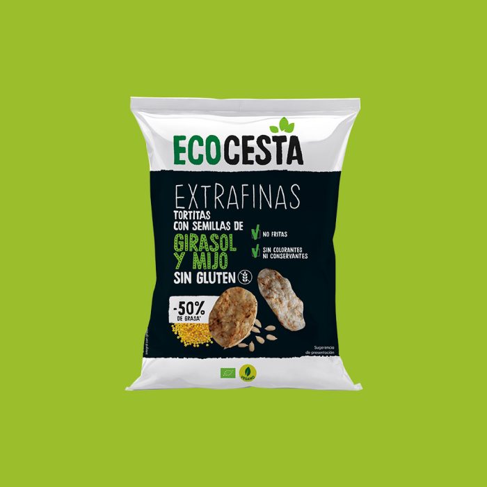 Extrafinas Tortitas de Arroz Integral con Girasol y Mijo Sin Gluten Bio, 60 g