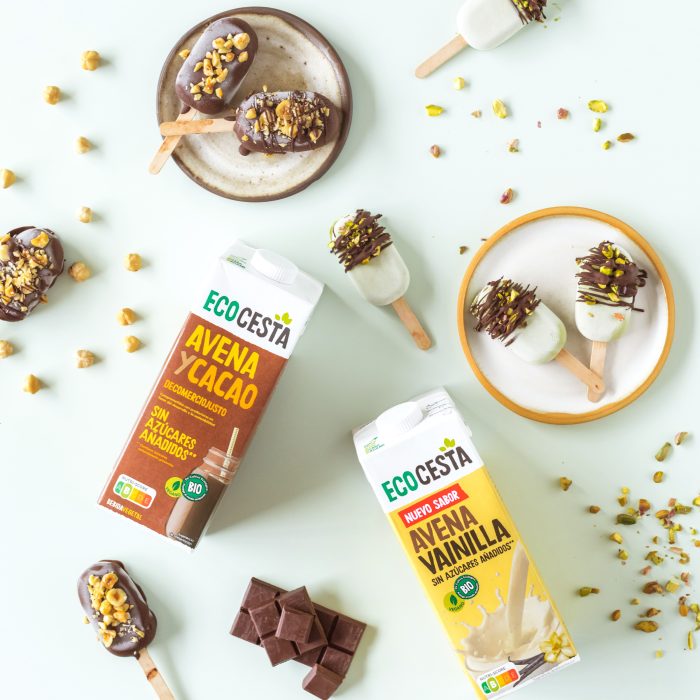 Ideas de helados con bebida vegetal avena vainilla y avena cacao